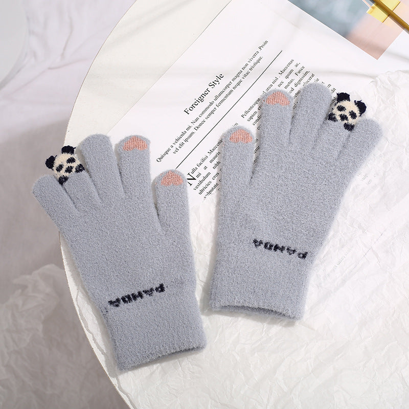 Knitted Panda Touchscreen Gloves – Warm Winter Split Finger Design