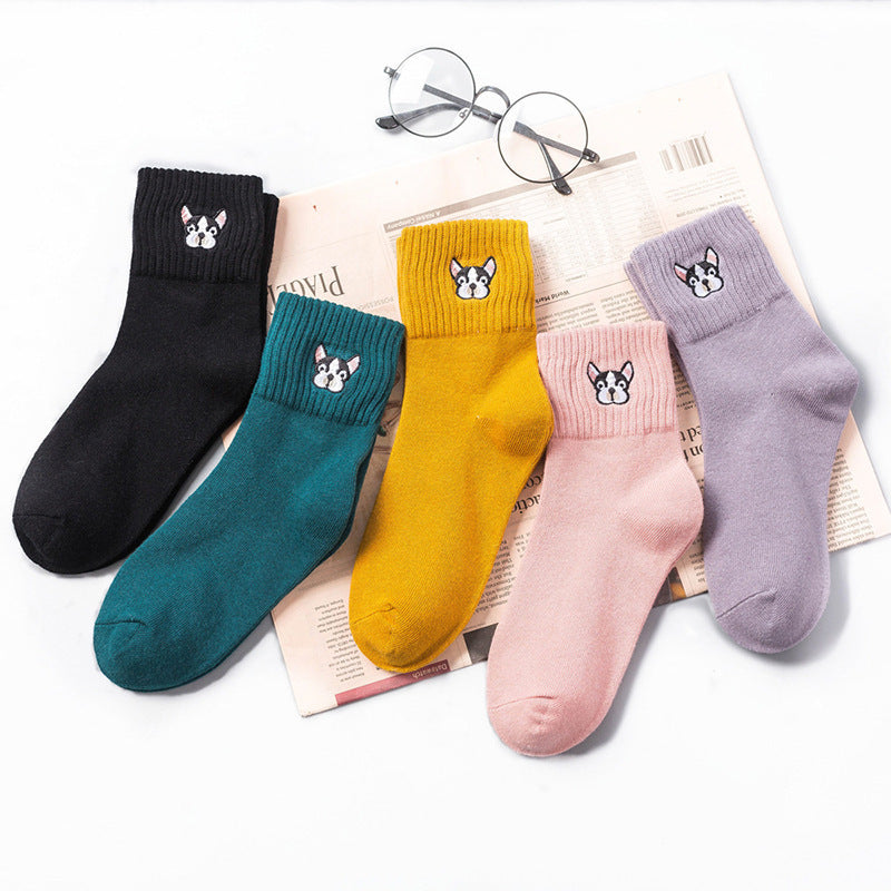Cartoon Embroidery Cotton Crew Socks – Women’s Casual