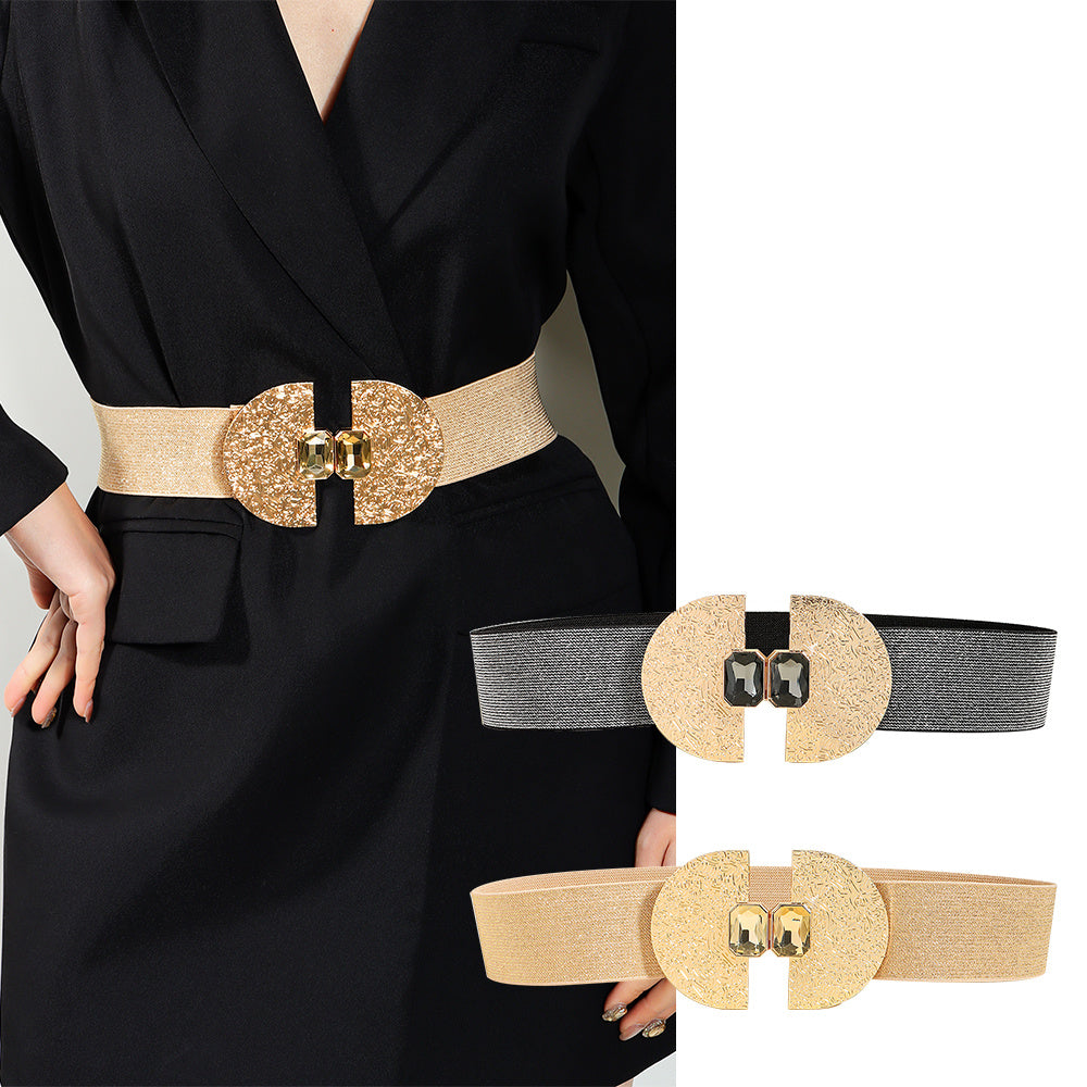 Glitter Pearl Elastic Waist Belt – Decorative Stretch Belt for Dresses & Coats
