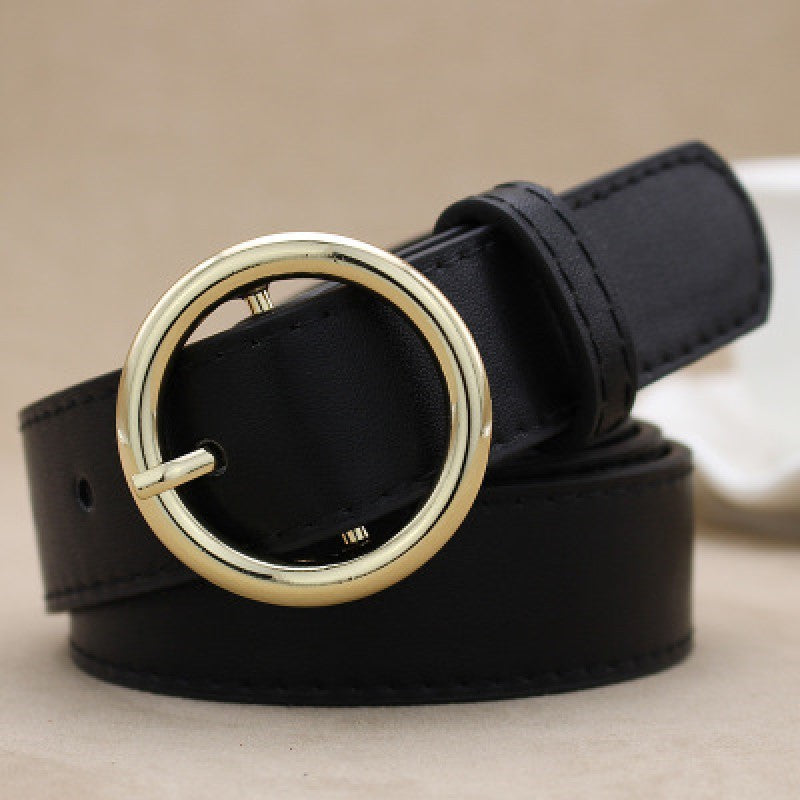 Classic Round Buckle Belt – Unisex Faux Leather Waist Accessory
