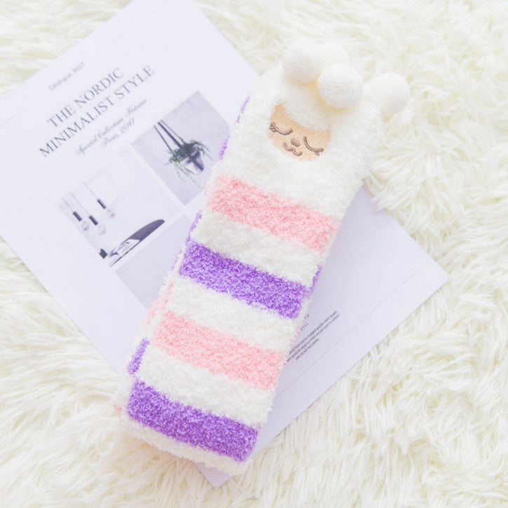 Super Cute Fuzzy Knee-High Socks – Cartoon Winter Style
