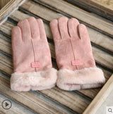 Retro Suede Touch Screen Winter Gloves – Warm Velvet Lined for Women