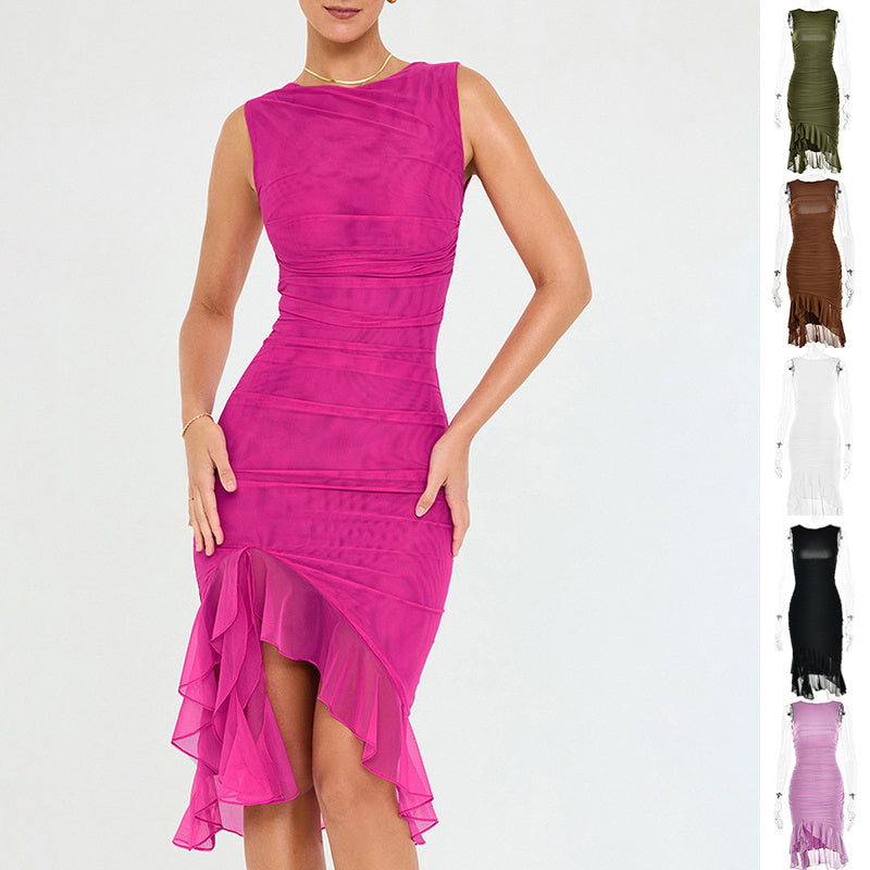 Summer Slim Bodycon Midi Dress – Sleeveless Round Neck Party Club Dress