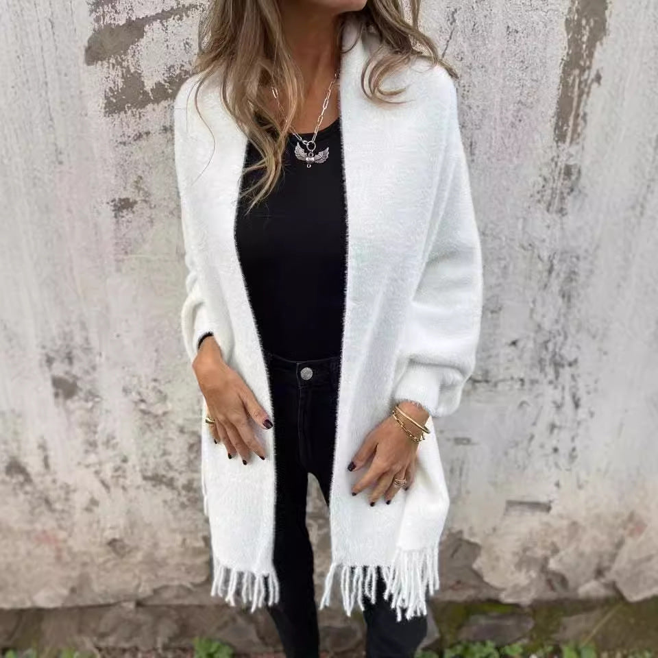 Tassel Knit Cardigan – Batwing Sleeve Loose Fit Shawl