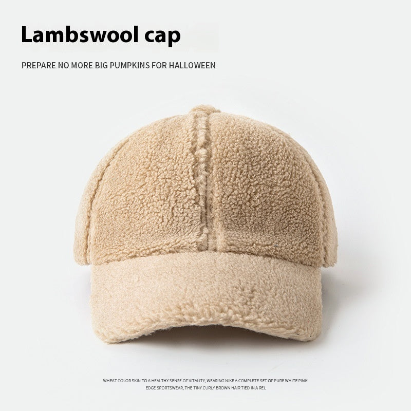 Women’s Plush Lamb Wool Baseball Cap – Winter Warm Peak Hat