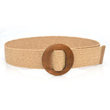 Boho Woven Waist Belt – Wide Linen-Inspired Belt with Round Buckle