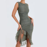 Summer Slim Bodycon Midi Dress – Sleeveless Round Neck Party Club Dress