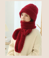 Women’s Knitted Winter Hat with Fleece-Lined Scarf – Warm & Windproof Set