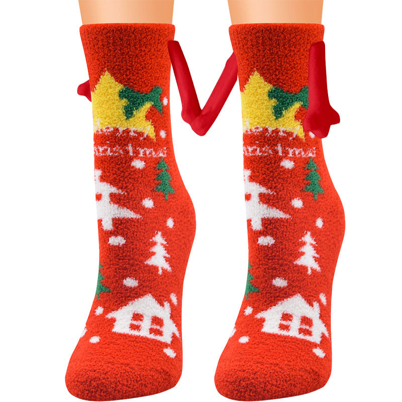 Magnetic Christmas Couple Socks – Coral Fleece Warm Slipper Tube