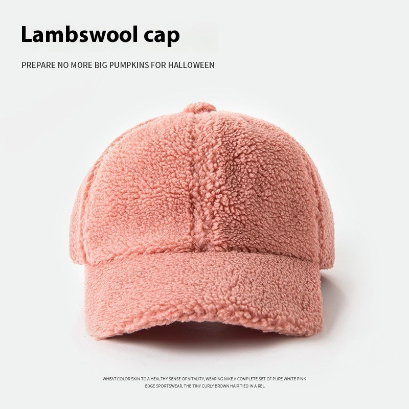 Women’s Plush Lamb Wool Baseball Cap – Winter Warm Peak Hat