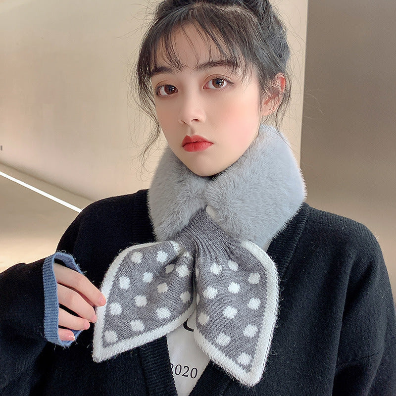 Bow-Knot Faux Rabbit Fur Scarf – Soft & Warm Winter Neck Wrap