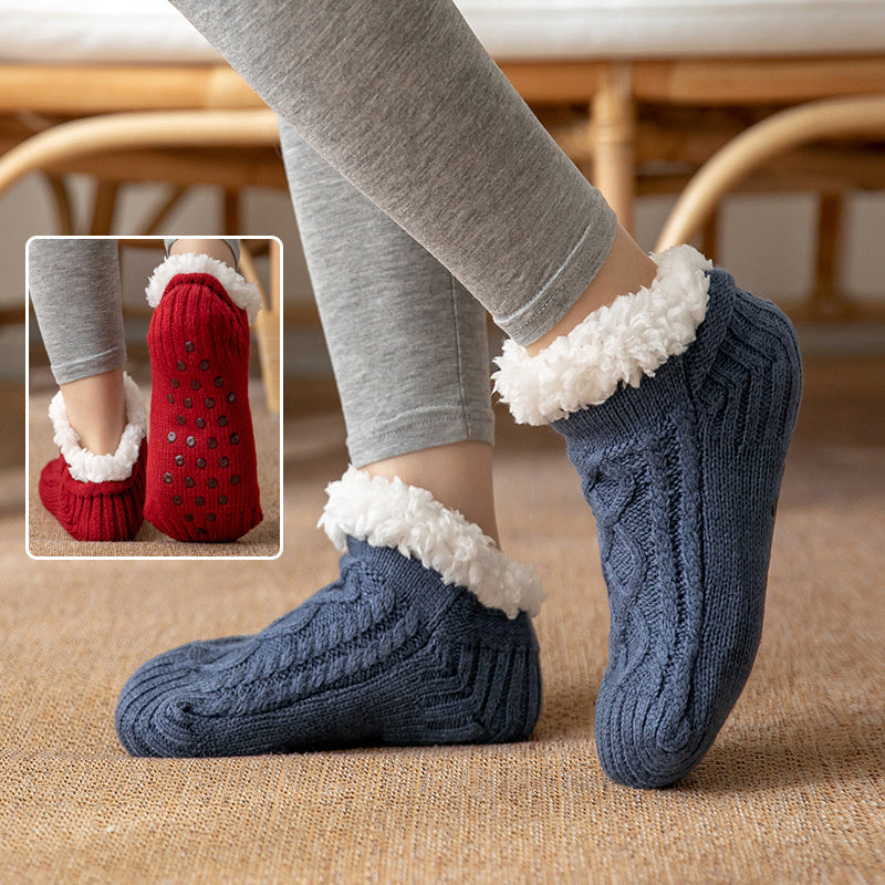 Winter Knitted Plush Floor Socks – Non-Slip Warm Home Carpet Socks