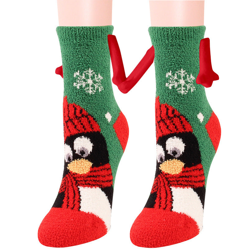 Magnetic Christmas Couple Socks – Coral Fleece Warm Slipper Tube