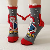 Christmas Magnetic Couple Socks – Cute Elk, Santa & Snowman Hand-Holding Design