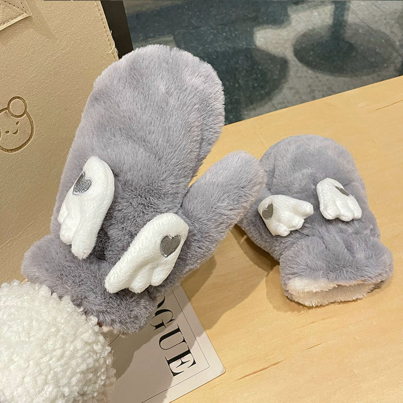 Korean Style Cute Moving Wings Mittens – Warm Winter Gloves for Women