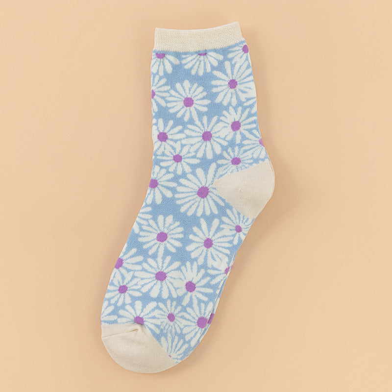 Women’s Daisy Cotton Crew Socks – Cute Floral Mid-Calf