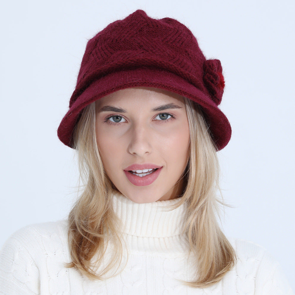 Knitted Rabbit Wool Hat – Women’s Autumn & Winter Wide Brim Pot Hat