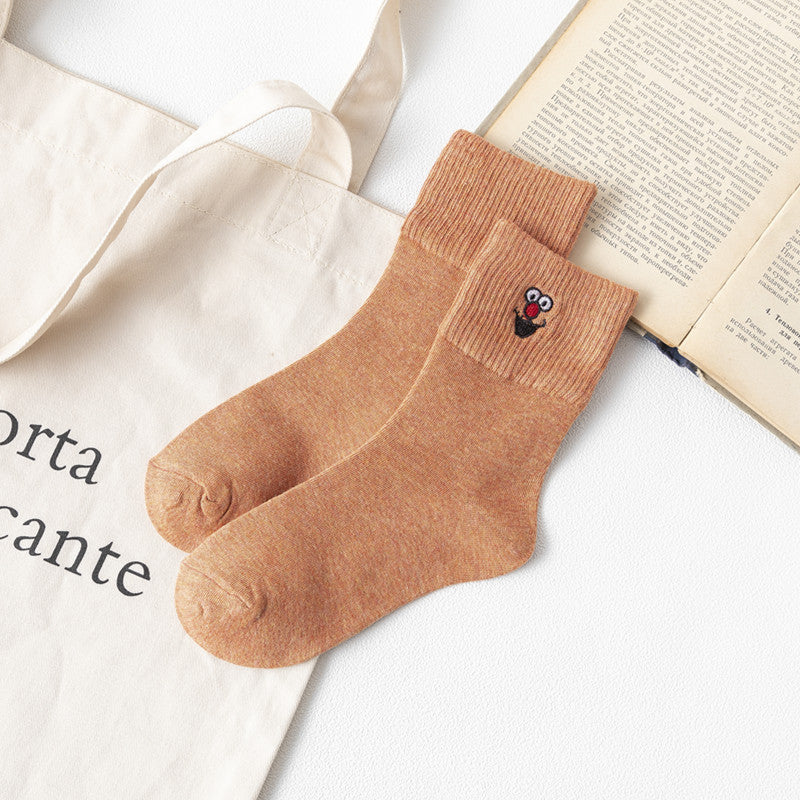 Women’s Embroidered Cotton Tube Socks – Thick Winter Style