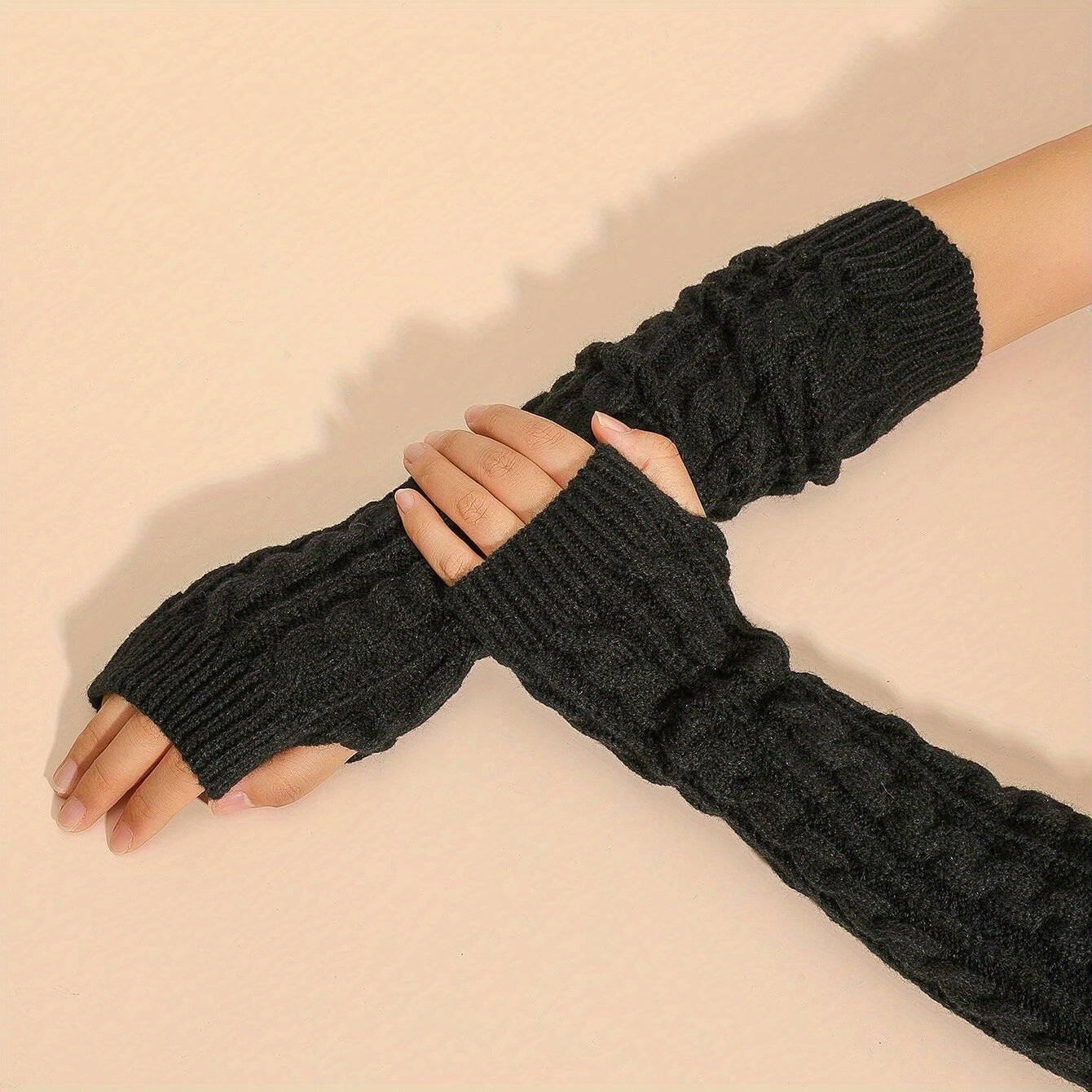 Twist Knit Wool Arm Warmers – Half Finger Winter Sleeve Covers