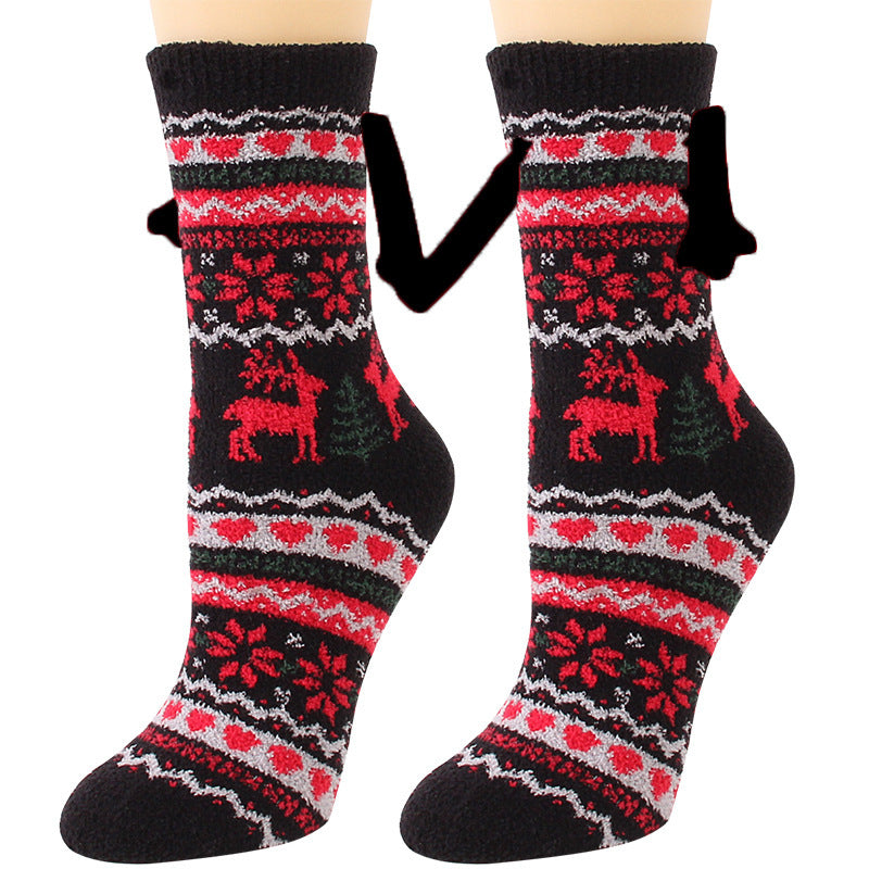 Magnetic Christmas Couple Socks – Coral Fleece Warm Slipper Tube