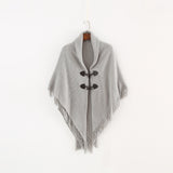 Hooded Knit Poncho Cape – Loose Fit Winter Cardigan with Toggle Closure