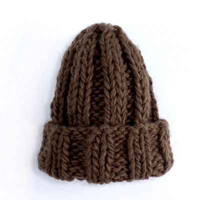 Women’s Thick Knitted Wool Beanie – Solid Color Winter Hat