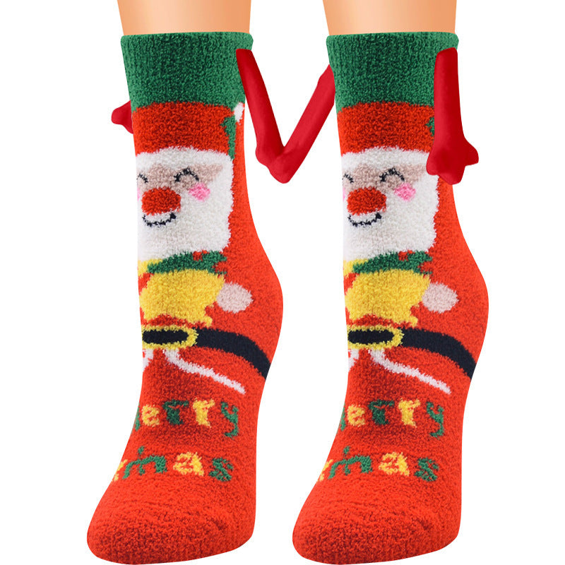 Magnetic Christmas Couple Socks – Coral Fleece Warm Slipper Tube