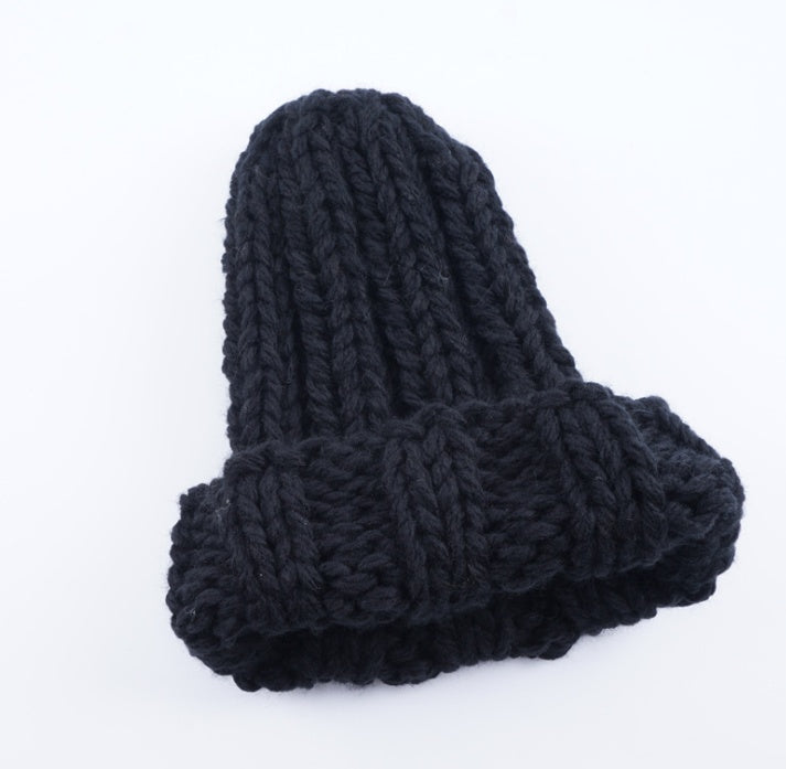 Women’s Thick Knitted Wool Beanie – Solid Color Winter Hat