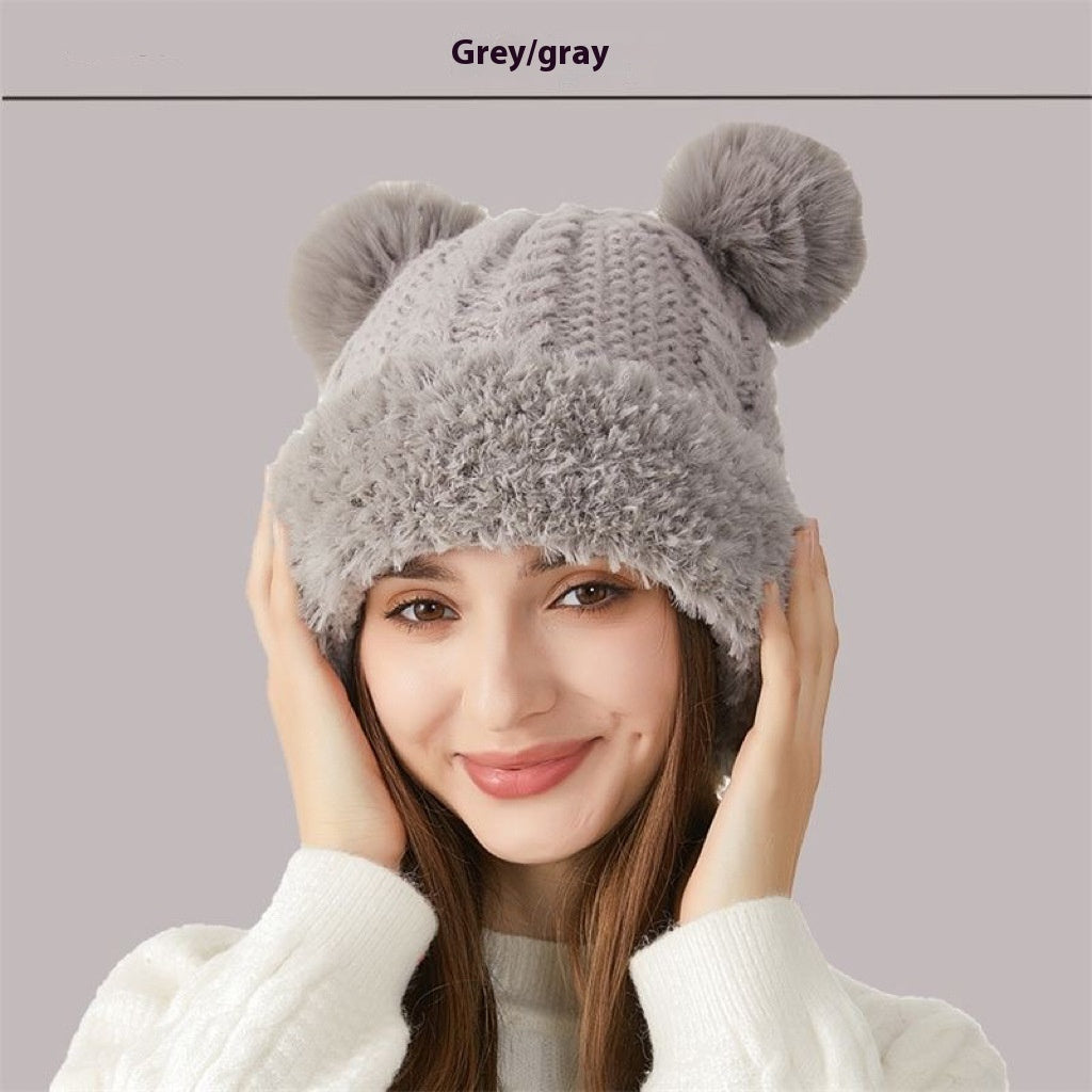 Children’s Double Fur Ball Knitted Hat – Cute Winter Warm Beanie