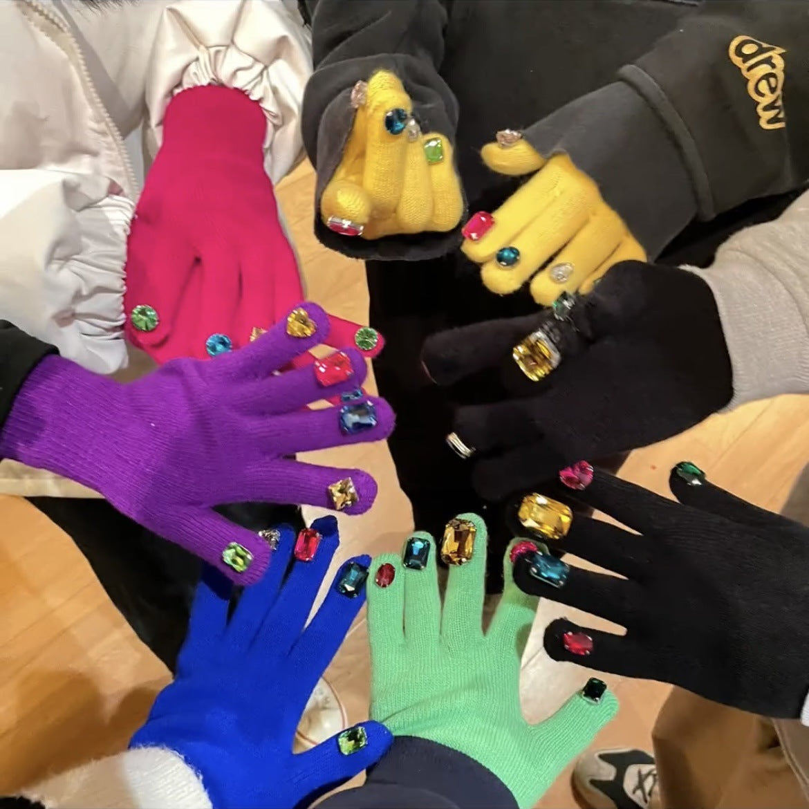 DIY Split Finger Knitted Gloves with Colorful Diamond Design – Street Style