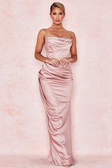 Satin Tube Top Split Knee-Length Dress – Elegant Evening Wear