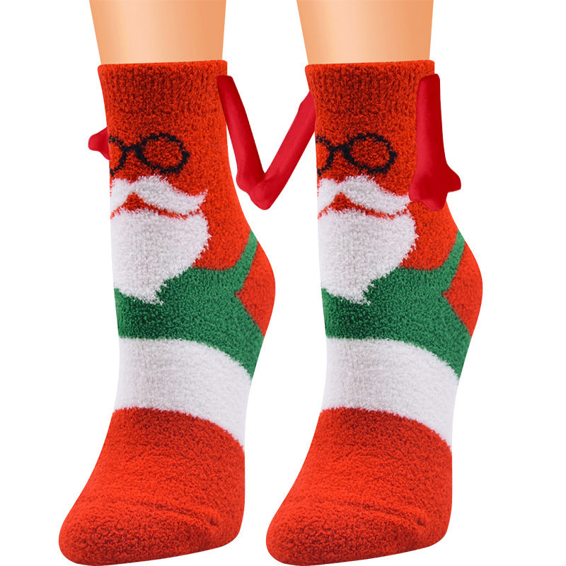 Magnetic Christmas Couple Socks – Coral Fleece Warm Slipper Tube