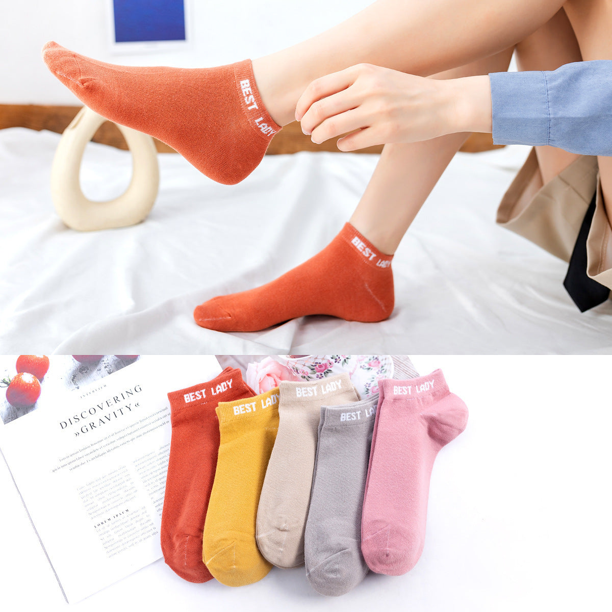 Women’s Double Needle Cotton Ankle Socks – Solid Color Short Casual