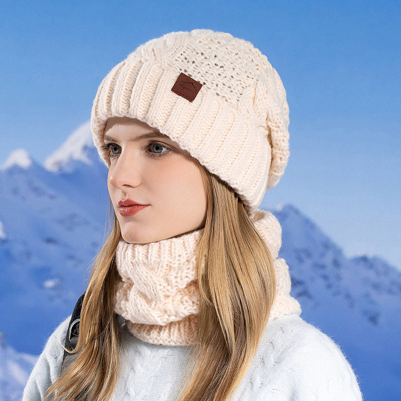 Women’s Knitted Hat & Scarf Set – Winter Warm Earmuff Beanie