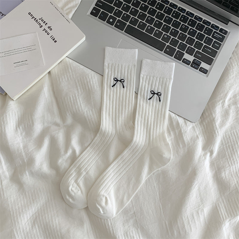 Women’s Bow Cotton Crew Socks – Hollow Mesh Design