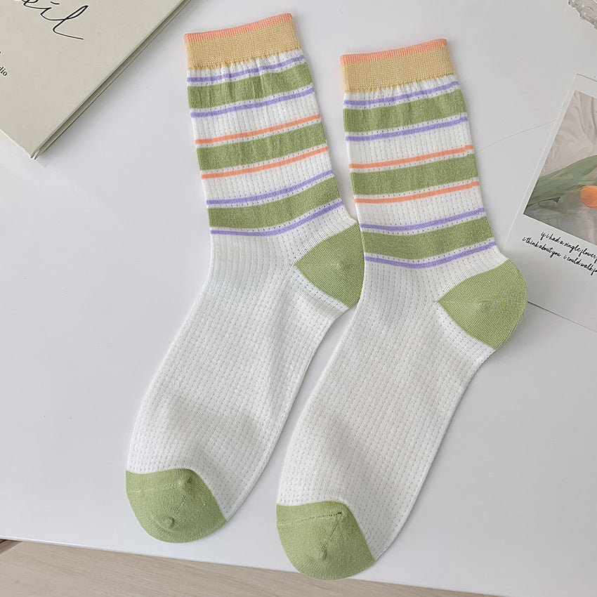 Women’s Floral Cotton Crew Socks – Cute Mid-Calf Mesh Style