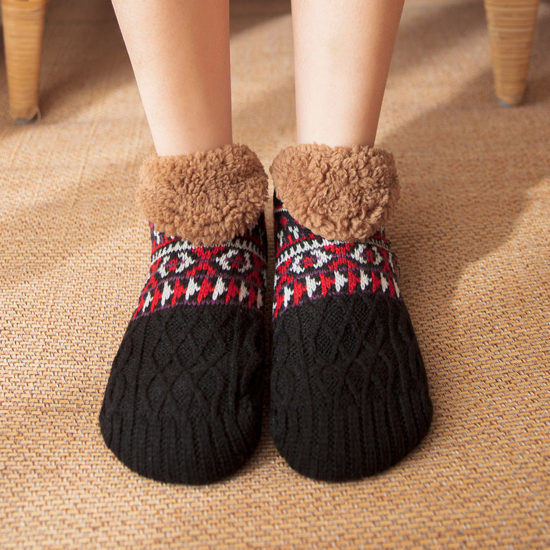 Indoor Winter Jacquard Floor Socks – Warm Non-Slip Home Slippers