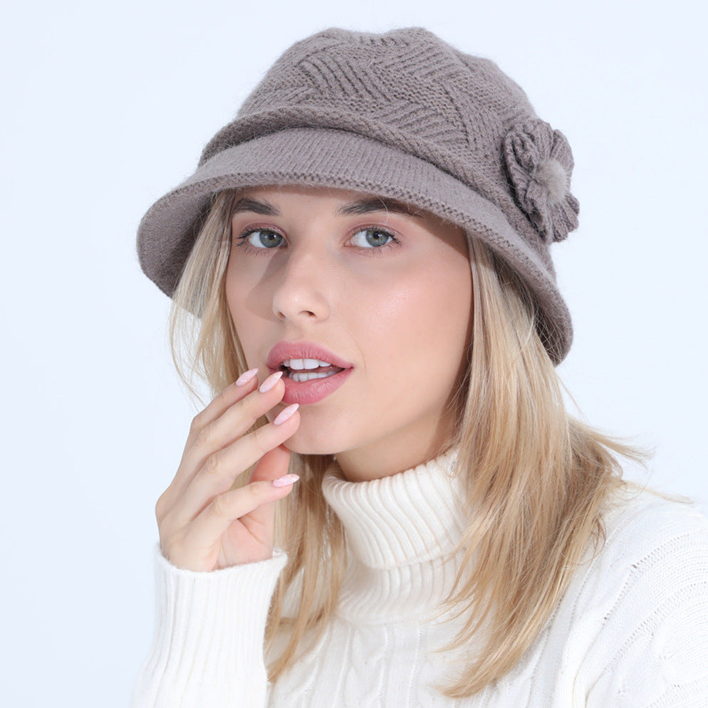 Knitted Rabbit Wool Hat – Women’s Autumn & Winter Wide Brim Pot Hat
