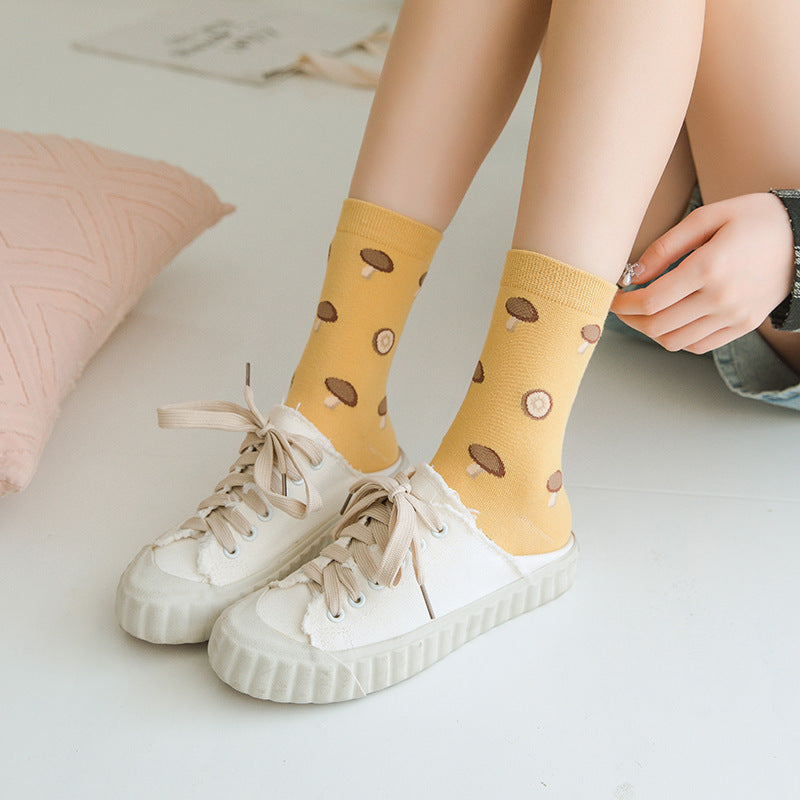 Japanese Retro Fruit & Veggie Crew Socks – Cute Pastoral Style