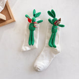 3D Green Reindeer Winter Socks – Cotton Breathable Crew Style