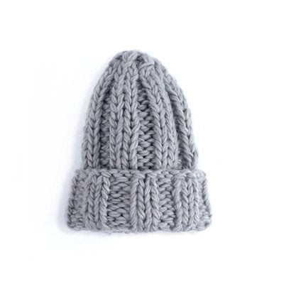 Women’s Thick Knitted Wool Beanie – Solid Color Winter Hat