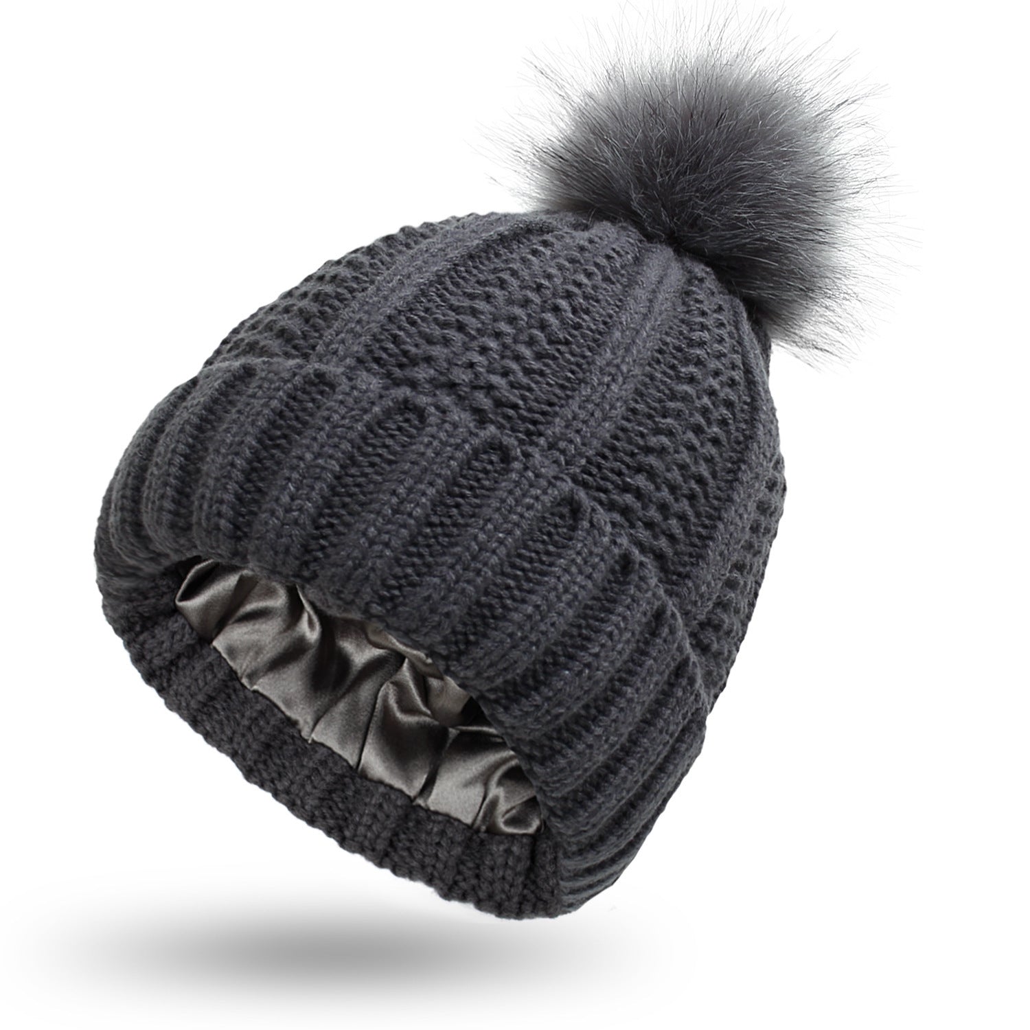 Women’s Satin-Lined Knit Beanie – Winter Pom Pom Hat