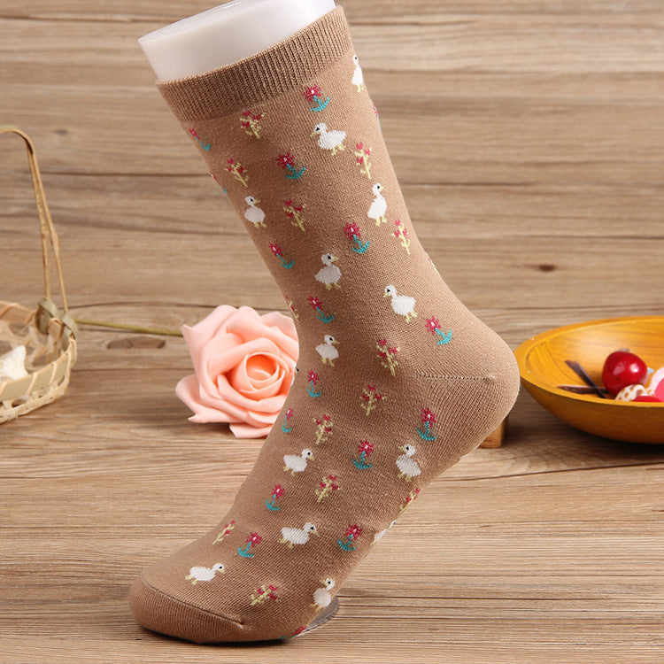 Korean Style Cotton Socks – Breathable Jacquard Women’s Casual Design