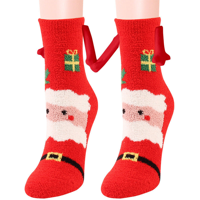 Magnetic Christmas Couple Socks – Coral Fleece Warm Slipper Tube