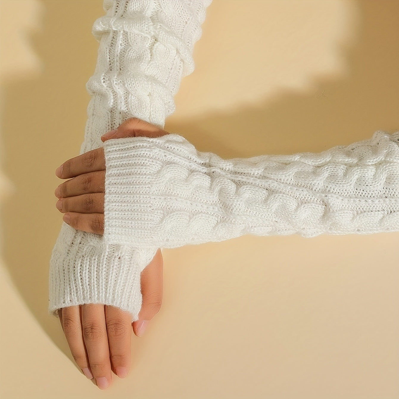 Twist Knit Wool Arm Warmers – Half Finger Winter Sleeve Covers
