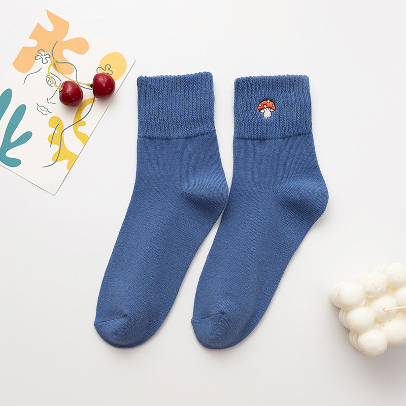 Women’s Cartoon Mushroom Cotton Crew Socks – Mid-Calf Style