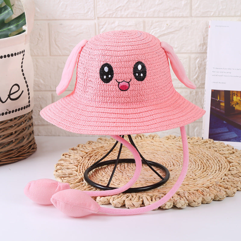 Children’s Rabbit Ear Straw Sun Hat – Moving Ear Cartoon Summer Hat