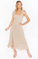 Women’s Summer Suspender Split Dress – Lace-up Design & Ruffled Hem