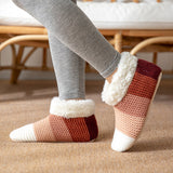 Women’s Knitted Plush Floor Socks – Color-Matching Non-Slip Winter Indoor Design