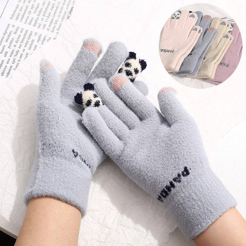 Knitted Panda Touchscreen Gloves – Warm Winter Split Finger Design